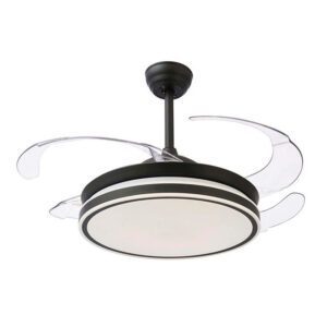 Ventilador DC NEW ASGARD negro, 4 aspas retráctiles, 72W LED 3000|4000|6000K, Al.35xD.108/50cm
