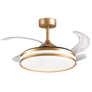 Ventilador DC KEPLER oro, 4 aspas retráctiles, 72W LED 3000|4000|6000K, Al.35xD.108/50cm