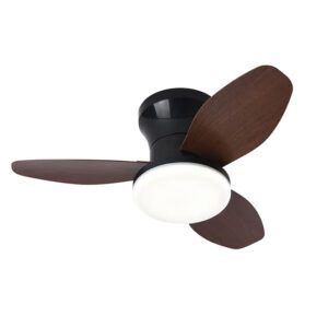 Ventilador DC TAURO negro/haya, 3 aspas, 48W LED 3000|4000|6000K, Al.18xD.85cm